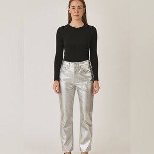 Abercrombie & Fitch 90’s Straight Ultra High Rise Pants Metallic Silver New